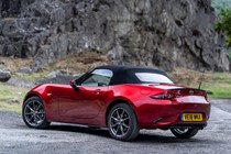 Mazda MX-5 ND review - rear view, red, roof up