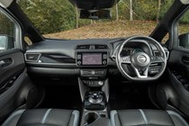 Nissan Leaf review, interior, front seats, dashboard, infotainment system