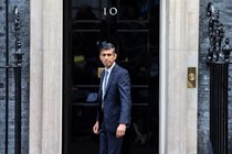 Tory Party political manifesto, Rishi Sunak standing outside Number 10 Downing Street