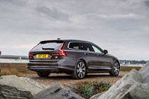 Volvo V90 returns to the UK: rear three quarter static, grey paint