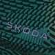 Skoda Elroq prototype: detail shot of bonnet badge, green camo wrap