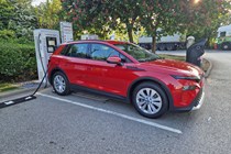 Skoda Elroq review - front, red, charging