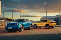 Ford Capri (2024) launch: two-car static, yellow and blue paint