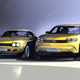 Ford Capri (2024) launch: design sketch of new and old Capri, yellow paint, front