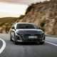 Audi A5 Sportback (2024): front three quarter driving, grey paint