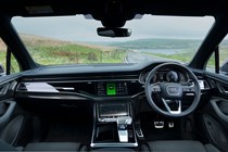 Audi Q7 (2025) review: dashboard and infotainment system, black leather upholstery