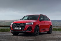 Audi Q7 (2025) review: front three quarter static, red paint