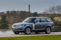 Blue 2019 Range Rover front three-quarter driving