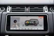 Blue 2019 Range Rover PHEV dashboard - multimedia touchscreen close-up