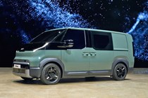 Kia PV5 electric Crew Van at Kia EV event, front, green