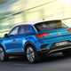 VW T-Roc driving shot, rear, blue, European plates