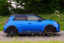 Alpine A290 review, blue, exterior, moving, side | Parkers