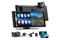 LAMTTO Wireless Car Stereo for Apple Carplay with 4K Dash Cam Front and Rear