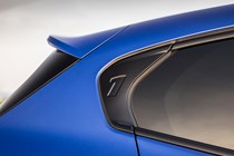 BMW M135 (2024) review: spoiler and C-pillar, matte blue paint