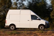 Image of the Volkswagen T5.1 Transporter high-roof, in white, right-side profile