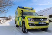 Image of a Volkswagen Amarok ambulance on a snowy road