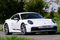 Porsche 911 992.2 Carrera T in white, front cornering
