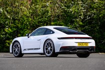 Porsche 911 992.2 Carrera T in white, static rear three-quarter