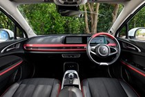 GWM Ora 03 review, interior, black, red, dashboard, steering wheel | Parkers