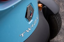 Blue and white Renault Twizy coupe rear badge detailing