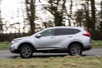 Honda CR-V (2023) review: side view driving shot, silver paint