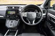 Honda CR-V (2023) review: steering wheel and digital gauge cluster, black upholstery