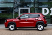 Fiat Panda (2025) review: side view driving, red paint