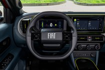 Fiat Panda (2025) review: steering wheel and dashboard, black trim