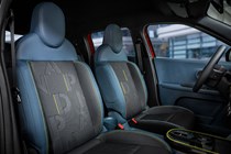 Fiat Panda (2025) review: front seats, blue and black upholstery