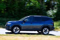 Dacia Bigster (2025) review: side view cornering, blue paint