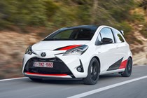 White 2018 Toyota Yaris GRMN front three-quarter driving