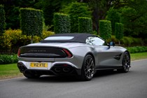 Aston Martin Vanquish Volante review - rear, silver, roof up