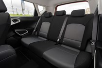 Kia Soul EV (2023): rear seats, black fabric upholstery