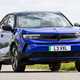 Vauxhall Mokka Electric review, driving, blue, front three quarters | Parkers