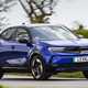 Vauxhall Mokka Electric review, driving, blue, front three quarters | Parkers