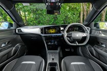 Vauxhall Mokka Electric review, interior, black, dashboard, steering wheel | Parkers