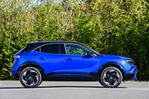 Vauxhall Mokka Electric review, static, blue, side profile | Parkers
