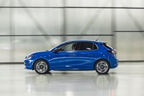 Vauxhall Corsa-e driving side, blue