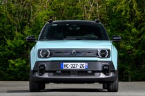 Renault 4 E-Tech review, blue, static, front | Parkers