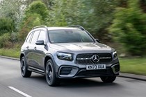 Mercedes GLB (2023) review: front driving, silver paint, British B-road
