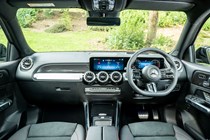 Mercedes GLB (2023) review: dashboard and infotainment system, black leather upholstery
