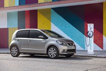 SEAT Mii Electric review - front view, silver, with wallbox, 2019