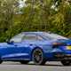 Audi A6 saloon (2025) review: rear three quarter static, blue paint