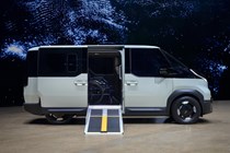 The Kia PV5 WAV with side-loading ramp.