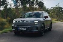 Smart #5 (2025) review: front three quarter driving, matte grey paint, Brabus trim
