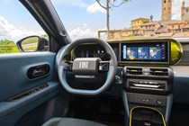 Fiat Grande Panda Hybrid (2025) review: dashboard and interior, blue and black trim