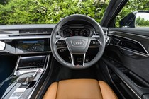 Image of the Audi S8's dashboard, viewed from the driver's seat