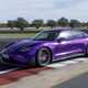 Porsche Taycan review - Turbo GT Weissach package, Purple Sky metallic, front view, driving on track