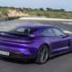 Porsche Taycan review - Turbo GT Weissach package, Purple Sky metallic, rear view, driving on track