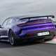 Porsche Taycan review - Turbo GT Weissach package, Purple Sky metallic, rear view, driving round corner on track